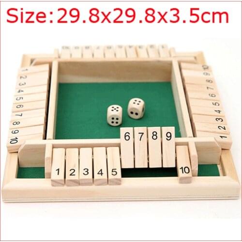 29.8x29.8x3.5cm Shut The Box Dice Board Game 4 Sided 10Number Wooden Flaps Dices Game Set for Pub Bar Party Supplies Game 2021