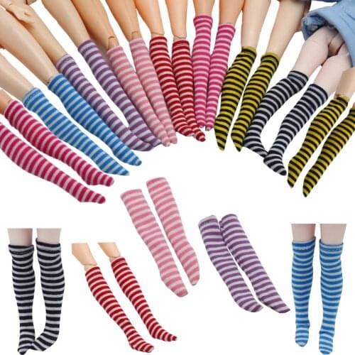 3Pair/lot Cute Stripe Stocking Suitable for Barbies Doll as fit 1/6 Blyths Doll Socks Clothes Accessories