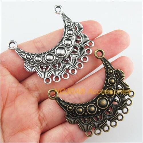 4Pcs Retro Tibetan Silver Tone Antiqued Bronze Tone Moon Flower Charms Connectors 42x46mm