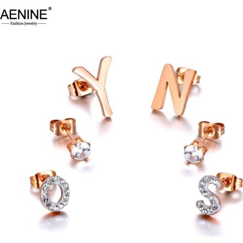 AENINE Trendy Bohemia Stainless Steel Yes & No Rhinestone Earrings Jewelry 3Pair/Set Crystal Earrings For Women Girls AE20041