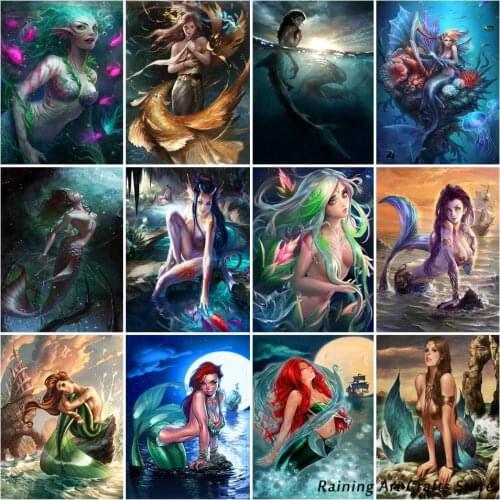 Mermaid Diamond Painting Embroidery Handmade Arts and Crafts Sexy Woman Portrait Jewel Cross Stitch Kits Mosaic Pictures Decor