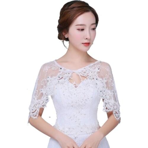 White Wedding Bolero Lace Boat Neck Plus Size Wraps Lace up wedding dress outside jupon Women Evenning Dress Accessories