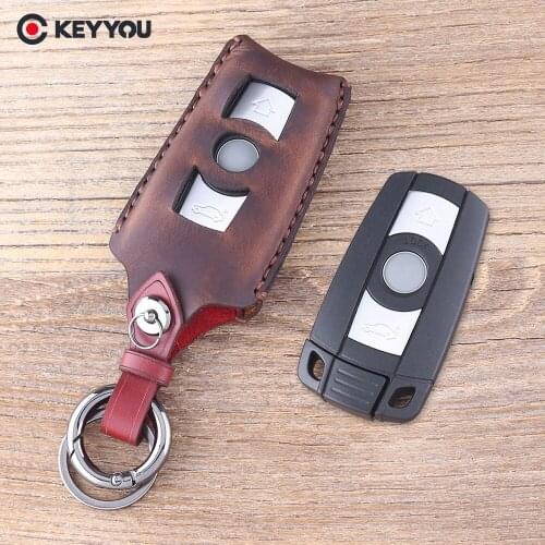 KEYYOU Leather Car key Cover Cases For BMW 3 5 6 Series M3 M5 X1 X5 X6 Z4 Smart Car Remote Controller Key Holder with KeyChain