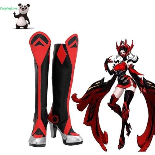 CosplayLove Arena Of Valor Honor of Kings Min Yue Black Red Cosplay Shoes Long Boots Leather Hand Custom Made