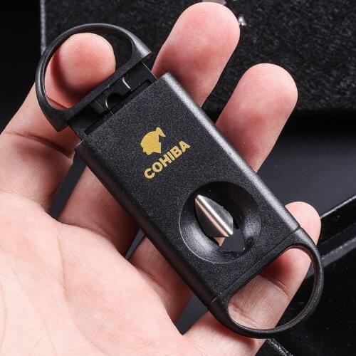 COHIBA Plastic Handle Stainless Steel V Shaped Blade Black Cigar Cutter Scissors V-Cut clipper port cuba Accessories