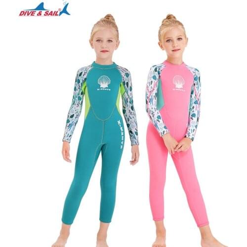 Childrens Diving Suit Girls Swimsuit Warm Long-sleeved Sunscreen Protect Surfing Diving Swim Suit Drop Shipping