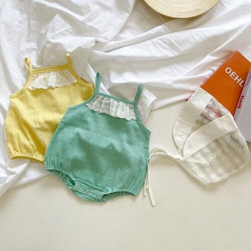 Infant Baby Girls Cotton Sleeveless Jumpsuit+Hat Korean Style Toddler Baby Girl Romper Summer Baby Girls Clothes