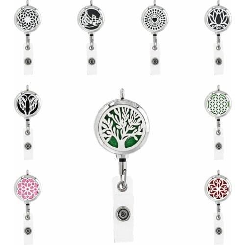 Tree of Life Wing 30mm Stainless Steel Integrated Diffuser Name Card Holder Retractable Essential Oil Aromatherapy Keychain Gift