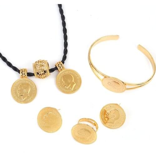 Ethiopian Coin Necklace Pendant Earrings Ring Bangle Habesha Wedding Eritrea Africa Arab Jewelry Sets