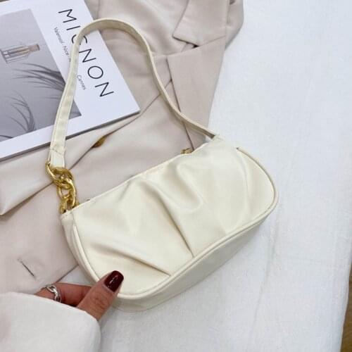 M68C Elegant Armpit Sling Handbags Solid Color Women PU Leather Shoulder Bags Female Tote Bags