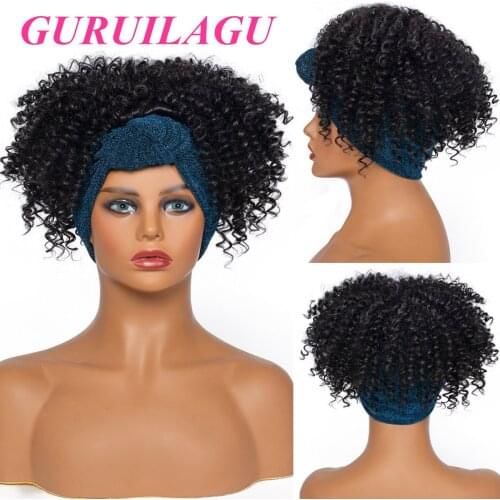 GURUILAGU Headband Wig Short Kinky Curly Wigs for Black Women Heat Resistant Fiber Synthetic Wig Black Synthetic Hair