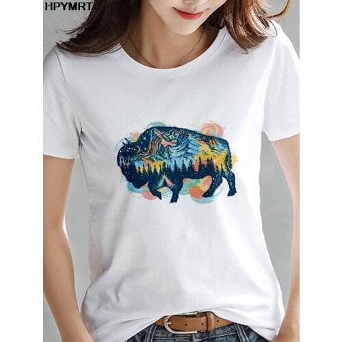 Harajuku T Shirt Women Aesthetic rhino Printed T-shirt New Summer Tshirt Female Top Tees Clothing Fun Graphics Animal T shirts