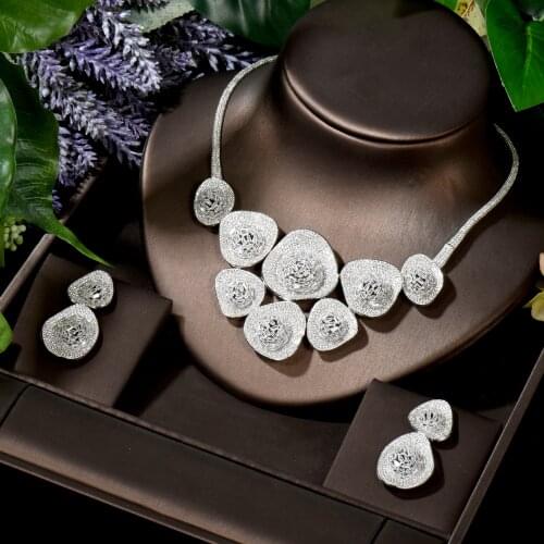 HIBRIDE Bridal 2pcs Geometric Design Necklace Earring Sets Luxury Dubai Nigeria Wedding Jewelry Set Party Accessories N-1587