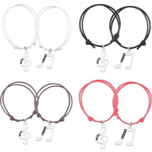 Good Friend 2 Piece Series Bracelet Female Music Symbol Shape Leather Rope Alloy Multicolor Optional Fashion Girl Jewelry Gift