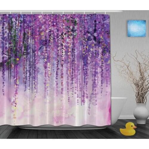 Art Printing Shower Curtain Spring Landscape Purple Floral Bathroom Shower Curtains Mildew Polyester Fabric Bathroom Curtains