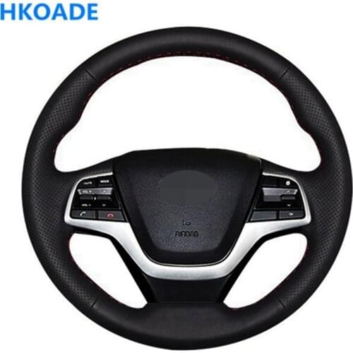 DIY Hand-stitched Black Artificial Leather Car Steering Wheel Cover For Hyundai Elantra 4 2016-2018 Solaris 2017 Accent 2018