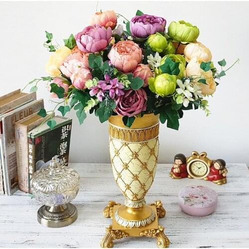 1pc 12 heads European Artificial Peony Flowers Bunch Silk Fake Flowers For Home Hotel Decor DIY Wedding Party Decoration Wreath