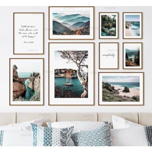 Canvas Painting Bridge Mountain Forest Sea Ferry Beach Wall Art Nordic Posters and Prints Wall Pictures for Living Room Decor