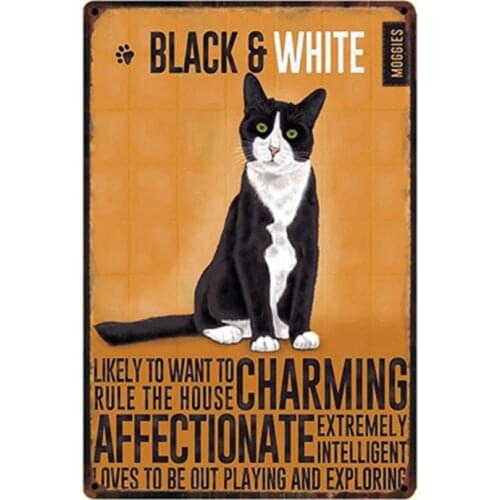 [ Kelly66 ] Black And White Cat Metal Sign Tin Poster Home Decor Bar Wall Art Painting 20*30 CM Size y-2156