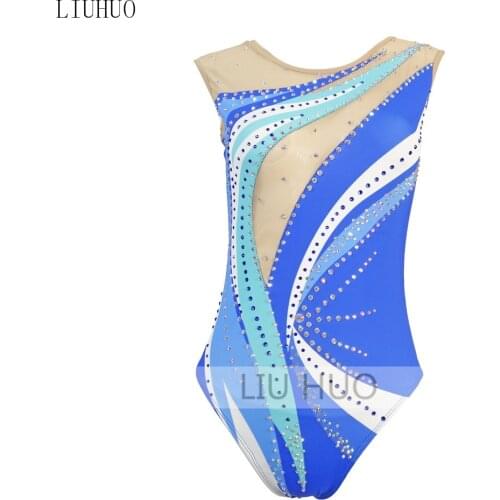 LIUHUO Synchronized Swimming Suits Girls Kids Blue Rhythmic Gymnastics Leotard Children Teens Competition Teamwear Women Dance