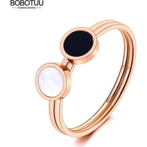 BOBOTUU Fashion 316L Stainless Steel White/Black Acrylic Engagement Party Rings For Women Girls Jewelry Anillo BR20059