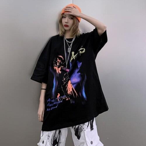 2021 hip hop short sleeve mens dark street trend loose size 5 / s T-shirt couple top