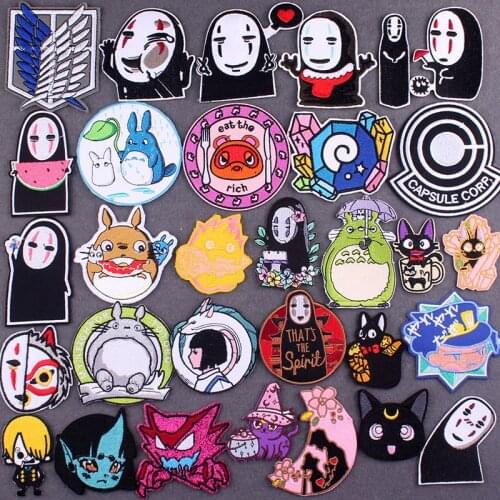 Japanese Anime Patches On Clothes Calcifer Iron on Embroidered Patches For Clothing DIY Studio Ghibli Stripes Applique Accessory