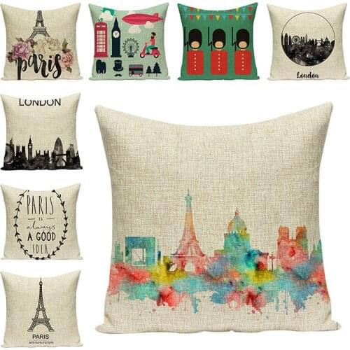 Customized Vintage Cotton Linen Cushion Covers Franch Paris Tower Pillow Cover Car Sofa Throw Pillowcase Home Decoration gifts
