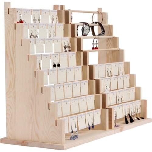 Jewelry Display Tray Earring Stand Display Rack Rings Solid Wood Holder Organizer Shelf