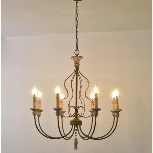 Retro rustic chandelier antique bedroom lighting wood hanging light kitchen foyer living room suspension 6 light stair kids room