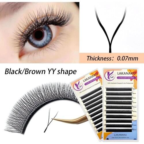 LAKANAKU YY Eyelashes Extension Premade Volume Lashes Tray Y Shape Mink Lashes Fluffy Cilios Y for Eye Beauty