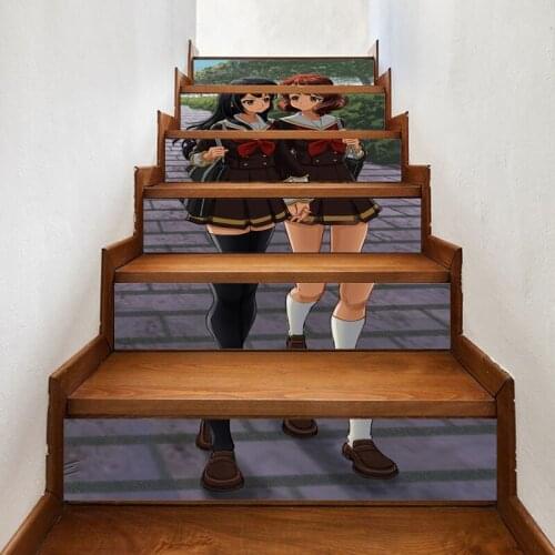 Self Adhesive Wallpapers Anime Two Cute Girl Renovation DIY PVC Sticker Stair Waterproof Home Decoration Decal Print Art Picture