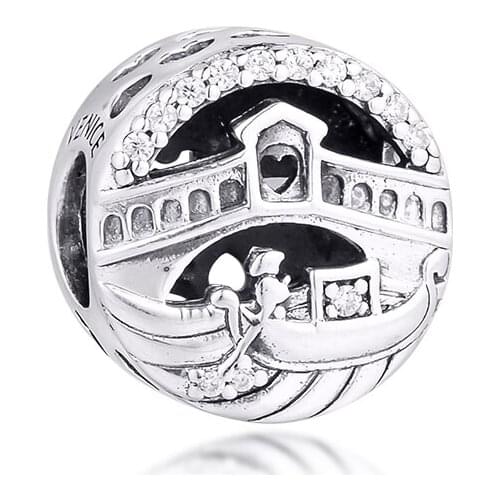 Silver charm 100% Real 925 Sterling Silver Venice Colosseum Openwork Charm Fits Original Bracelet Beads Silver Jewelry Gift