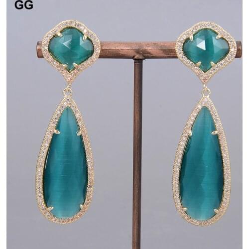 GuaiGuai Jewelry Natural CZ Paved Flower Stud Green Cats eye Leverback Earrings Cute For Women Cute For Women Girl Gift