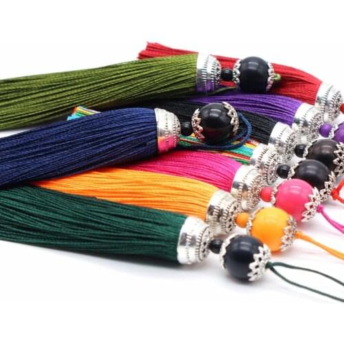 2Pcs 100mm Silk Tassel Fringe brush Hanging rope beads tassel fringe Trim pendant for curtains Embellish jewelry DIY Home decor
