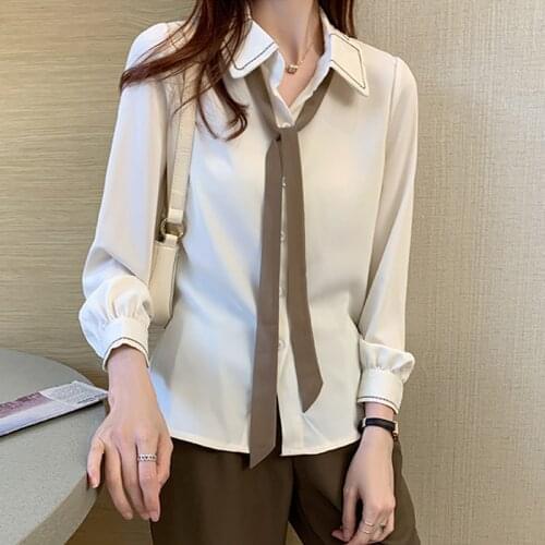 Chiffon Shirt Spring New Design Sense Niche Peter Pan Collar Blouse Elegance Retro Slimming Shirt Long Sleeve Top