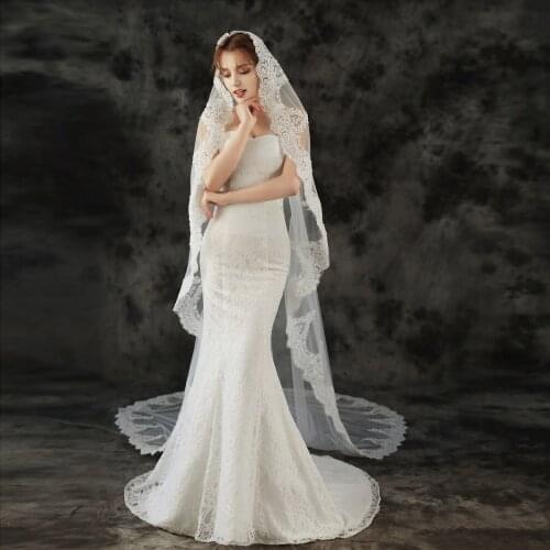 Velos De Novia Bridal Veils Wedding Accessories 3 Meters Long Cathedral Veil With Hair Comb Lace Edge Appliqued One-layer