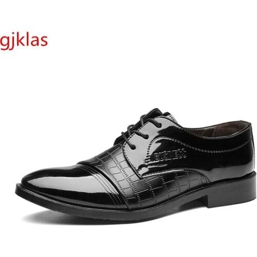 Size 38-48 Formal Men Shoes Business Patent Leather Shoes for Men Brown Black Wedding Shoes Dress Oxfords Zapatos De Hombre