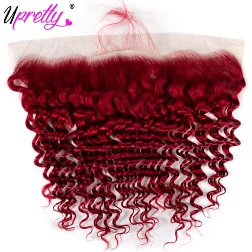 Upretty Lace Frontal Closure Pre Plucked With Baby Hair Burgundy Brazilian Deep Wave Frontal Red Colored Human Hair Lace Frontal