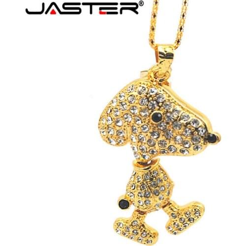 JASTER cute metal animal necklace crystal usb flash drive dog jewerly keychain puppy pendrive 4GB 8GB 16GB 32GB memory stick