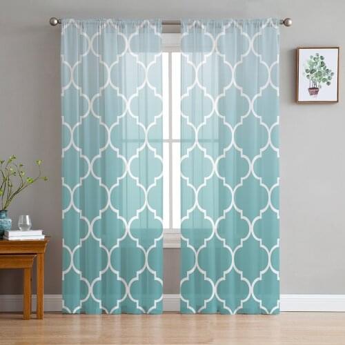 Moroccan Turquoise Gradient Gauze Curtains For Childrens Bedroom Kitchen Screen For Living Room Holiday Decor Voile Curtain