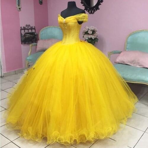 Yellow Cinderella Quinceanera Dresses Plus Size Off The Shoulder Ball Gown Tulle Prom Gowns Corset Sweet 16 Formal Dress