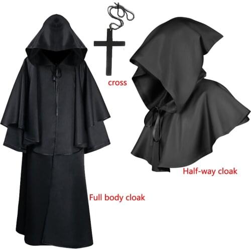 Grim Reaper Death Cape Cloak cloak Halloween hooded robe monk robe cloak long sleeve and sleeveless wizard cloak with cross