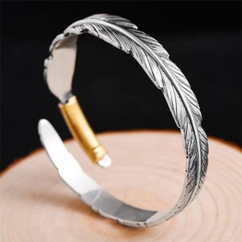 Sole Memory Retro Feather Leaves 925 Sterling Silver Female Resizable Bracelets SBR297