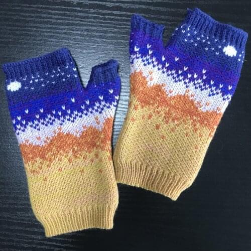 New Style Moon Jacquard Woolen Gloves Half Finger Knitted Glove Autumn And Winter Fashion Lady Print Female Wrist Set knit