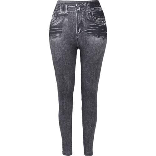 Women Fleece Lined Winter Jeggings Seamless Faux Jeans Denim Slim Pencil Pants