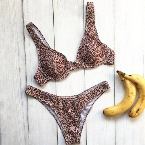 Leopard print swimsuit women push up split print swimsuit two pieces sexy swim wading sports beachwear sexy swimsuit