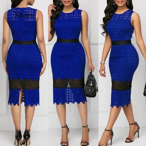 2021 Patchwork Midi Dress Summer Dress Women Lace Sexy Long Party Vestidos De Mujer Casual Slim Office Bodycon Women Clothing