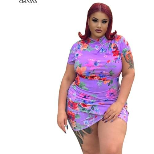 Women Summer Plus Size Floral Print Dress Bodycon Bandage Above Knee Mini Irregular Party Night Club Casual Midi Dresses Vestido