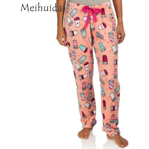 Winter Women Sleep Bottoms Casual Homewear Pants Elastic Waist Colorful Printed Long Trousers Pajama Loungepant Soft Plush New